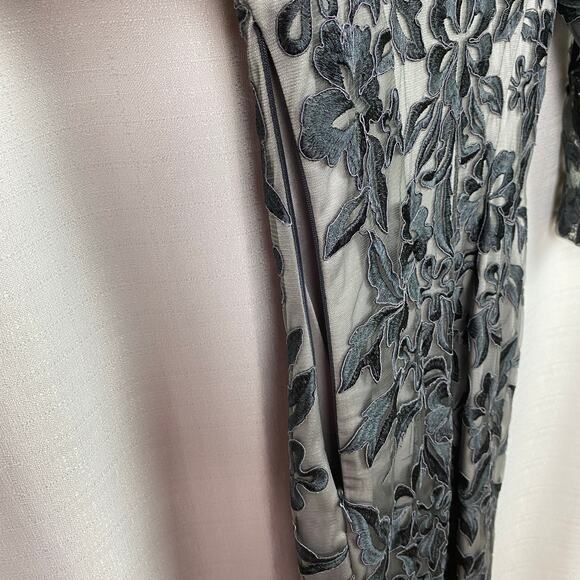 Sue Wong Nocturne Grey Ribbon Embroidered Sheath Cocktail Dress Sz.2 - Picture 12 of 14